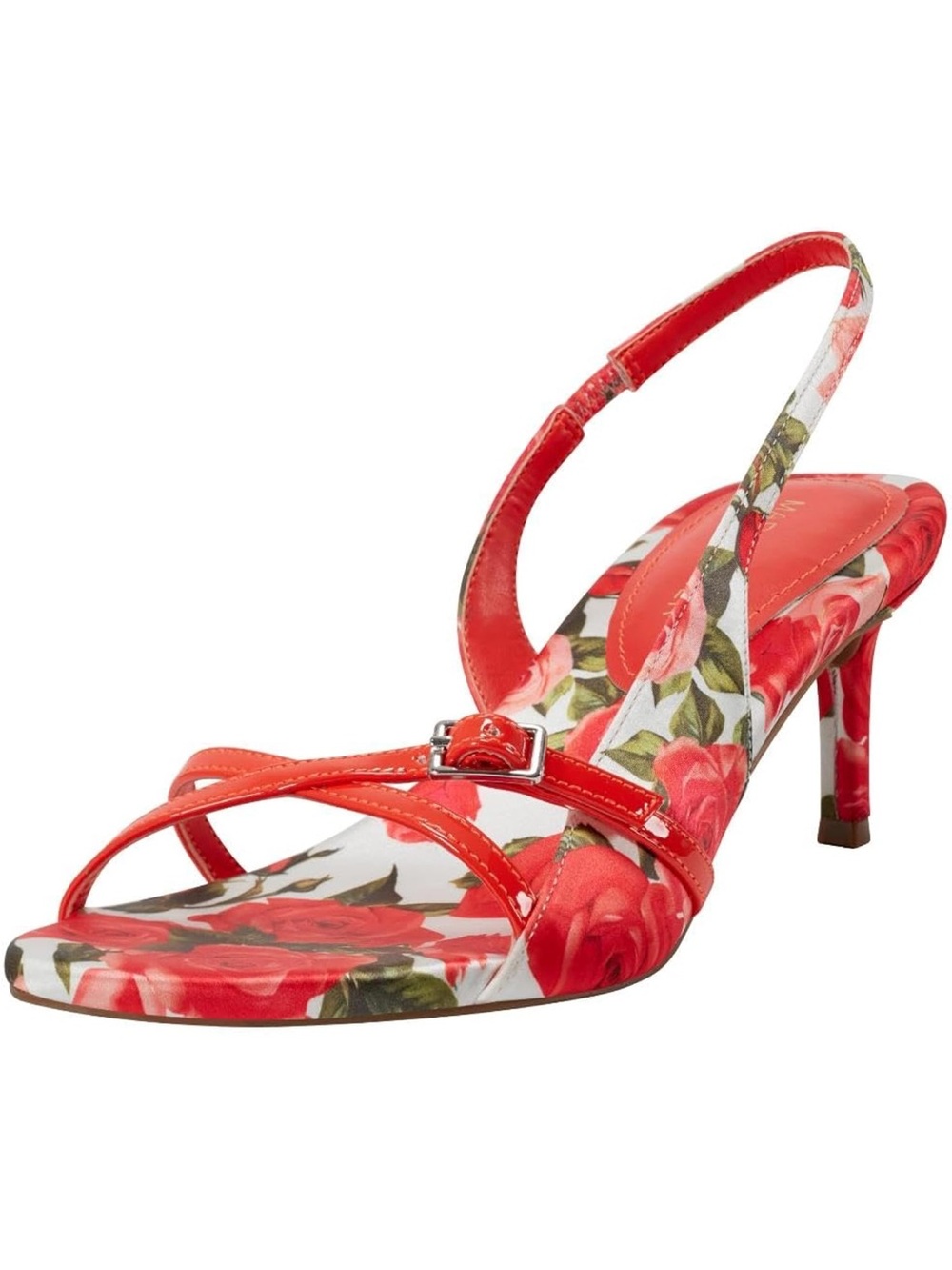 QIY Red Floral Slingback Heel Sandal